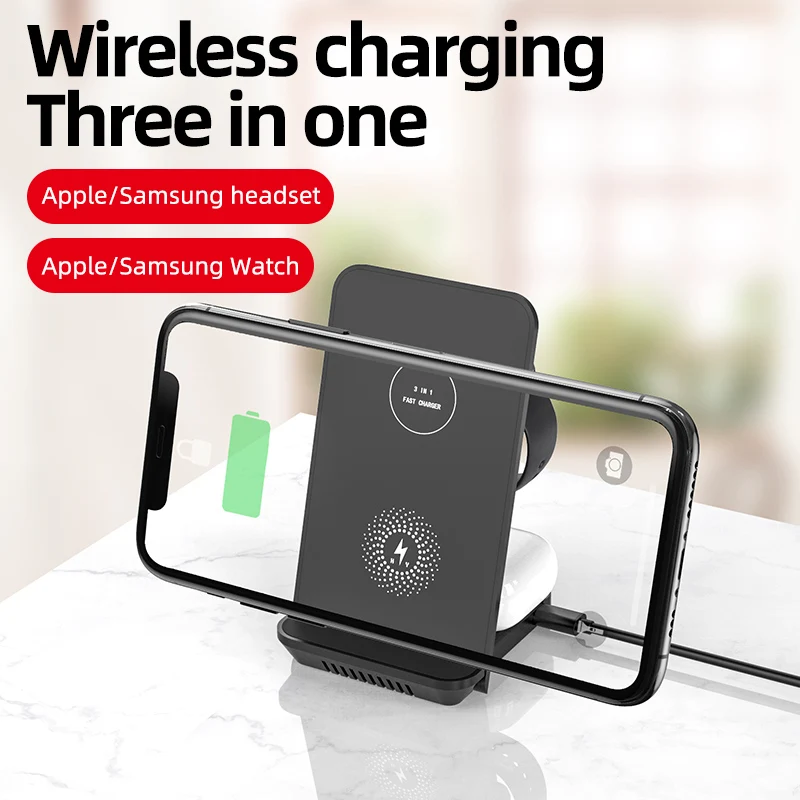 

3 in 1 Wireless Charger Stand For iPhone 11/12 Pro Max Qi 15W Fast Charging Induction Chargers For Apple Watch AirPods Samsung