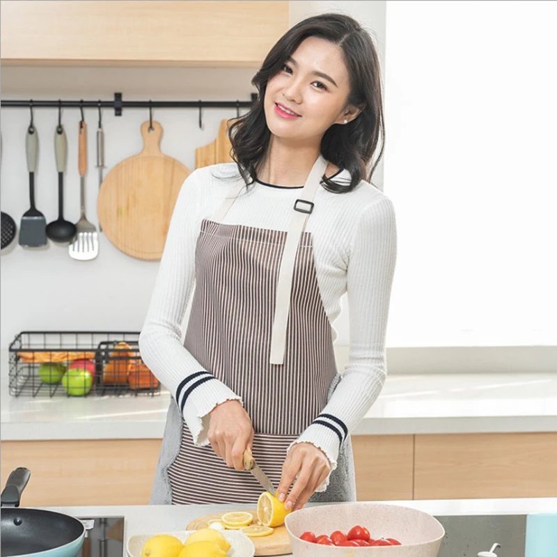 Striped Apron Can Wipe Hands Anti-Fouling Waterproof And Oil-Proof Ladies Halter Neck Waist Adjustable Kitchen Apron