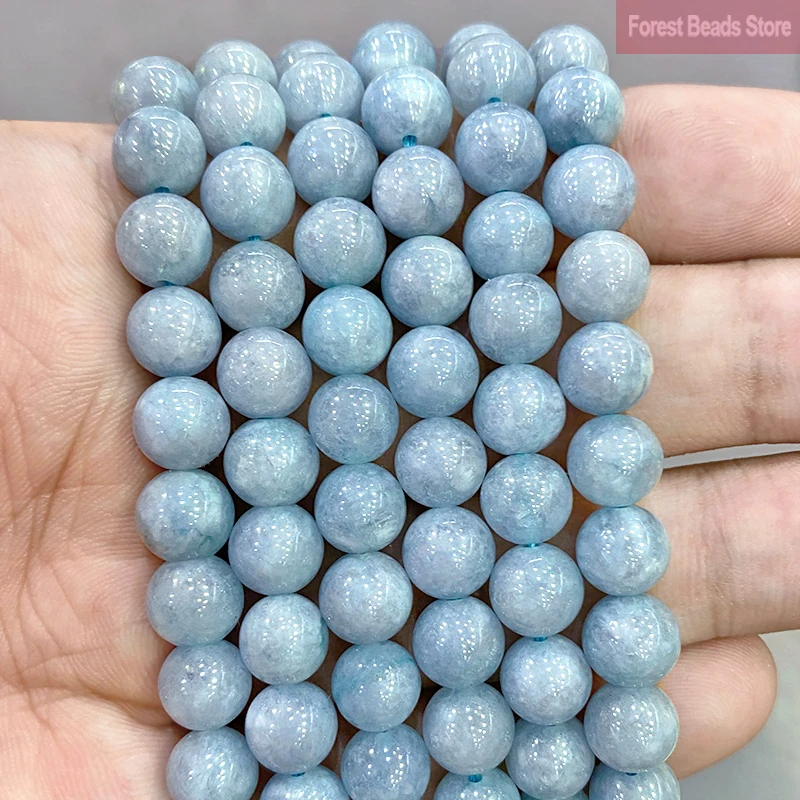 Blue Chalcedony Natural Jasper Jade Stone Round Beads for Jewelry Making 15