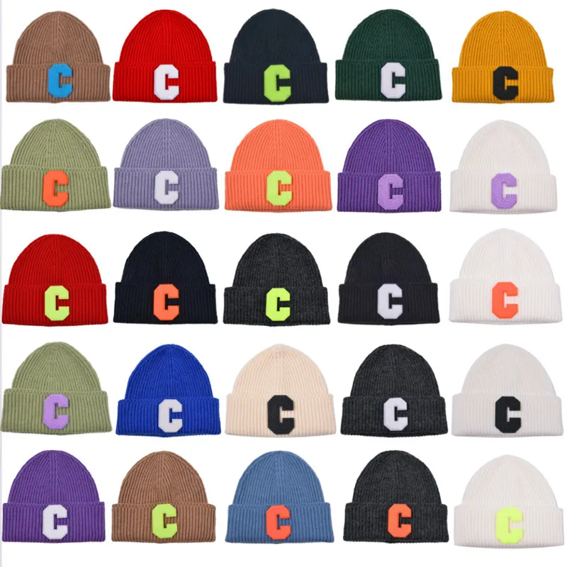 Winter Unisex Women Multi color C letter Beanie cap Hot Men Outdoor Thick warm Skullies Hat Hip hop Sport Ski Knitted hats