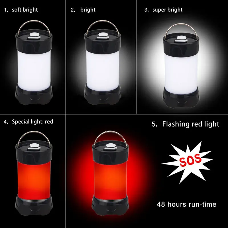 380LM USB Rechargeable Portable Lanterns Magnet Portable Outdoor LED Camping Lantern Flashlight Waterproof IPX-4 White Red Light