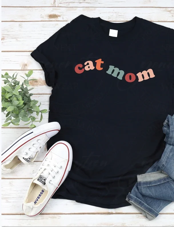 Cat Mom Shirt Lover Funny Gift Mama Mother's Day Harajuku Short Sleeve Mama Top Tees O Neck Cotton Casual 100%cotton top y2k