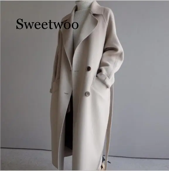 

SWEETWOO Long coat Double-Breasted Coat Overcoats womens wool trench coats