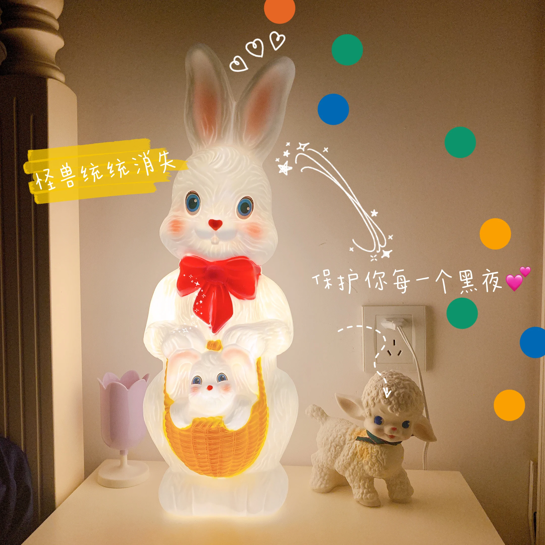 Rabbit lamp American retro rabbit lamp toy handmade vintage night light ornaments