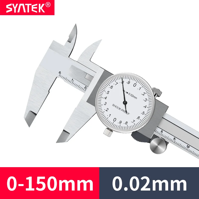 SYNTEK 0.02mm Metric Gauge Measuring Tool Dial Calipers 0-150mm/200mm Shock-proof Stainless Steel Precision Vernier Caliper Box