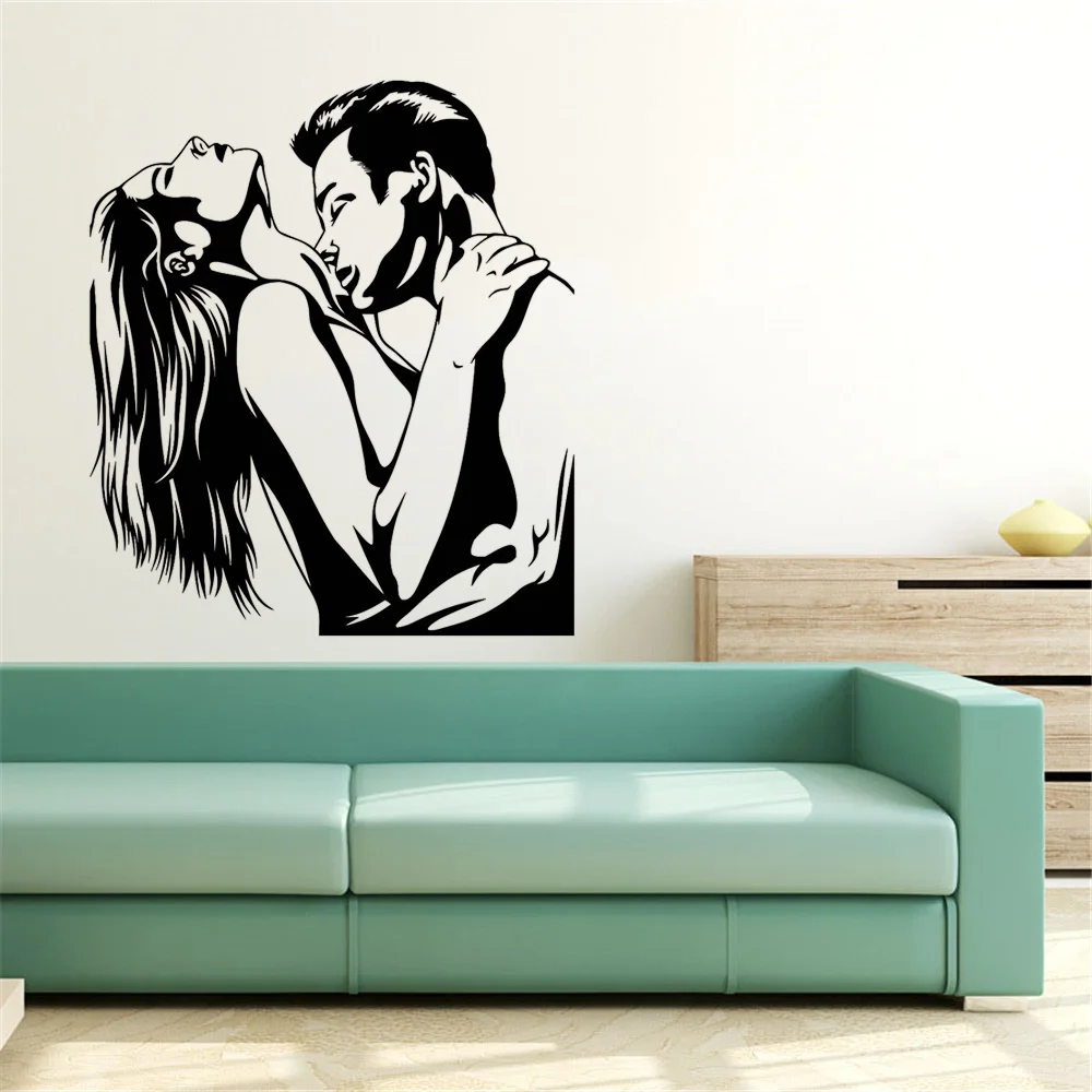 Loving Couple Love Romance Art Bedroom Wall Stickers for Master Bedroom Home Decoration Man Woman Embrace Silhouette Decals