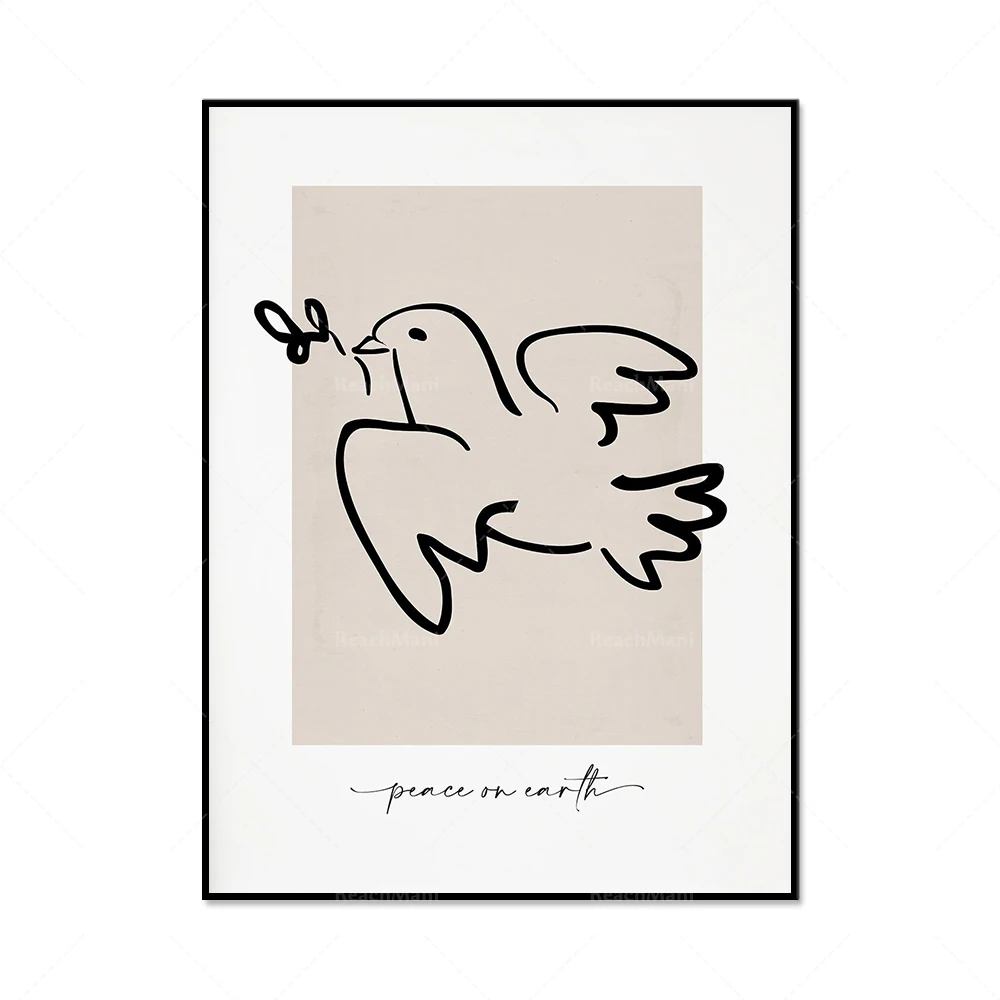 Happy World Print, Peace Dove Print, Christmas Reindeer Print, Neutral Christmas, Modern Christmas Decoration Print Art Poster