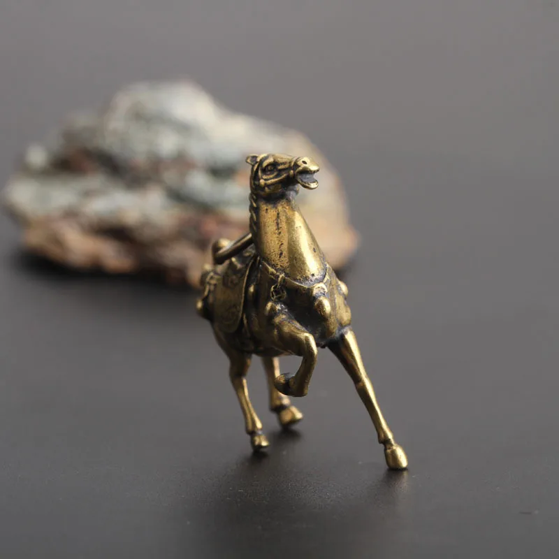 Copper Running War Horse Figurines Small Ornaments Vintage Brass Lucky Feng Shui Home Decorations Metal Animal Key Chain Pendant image 4
