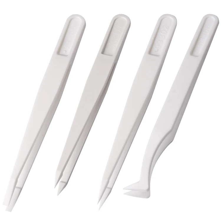 Pinzette di plastica Bianco Antimagnetico Pinzette Elettronica di Riparazione Punta a Testa Piatta Testa Rotonda Ampio Appartamento Testa privo di Polvere di Depurazione
