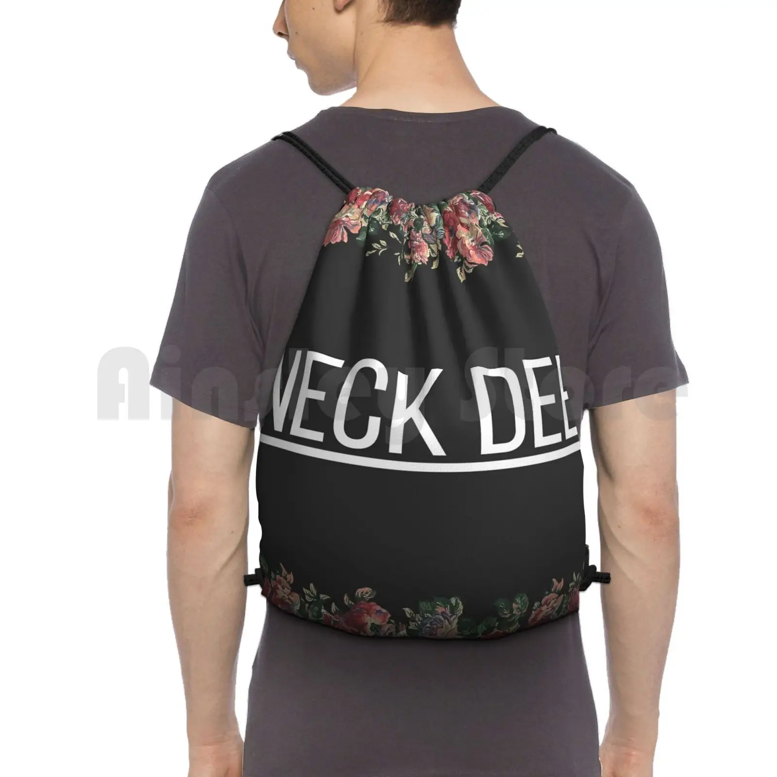 Neck Deep Floral Flag Backpack Drawstring Bags Gym Bag Waterproof Hopeless Records Pop Punk Neck Deep Lnotgy Punk Tpatp