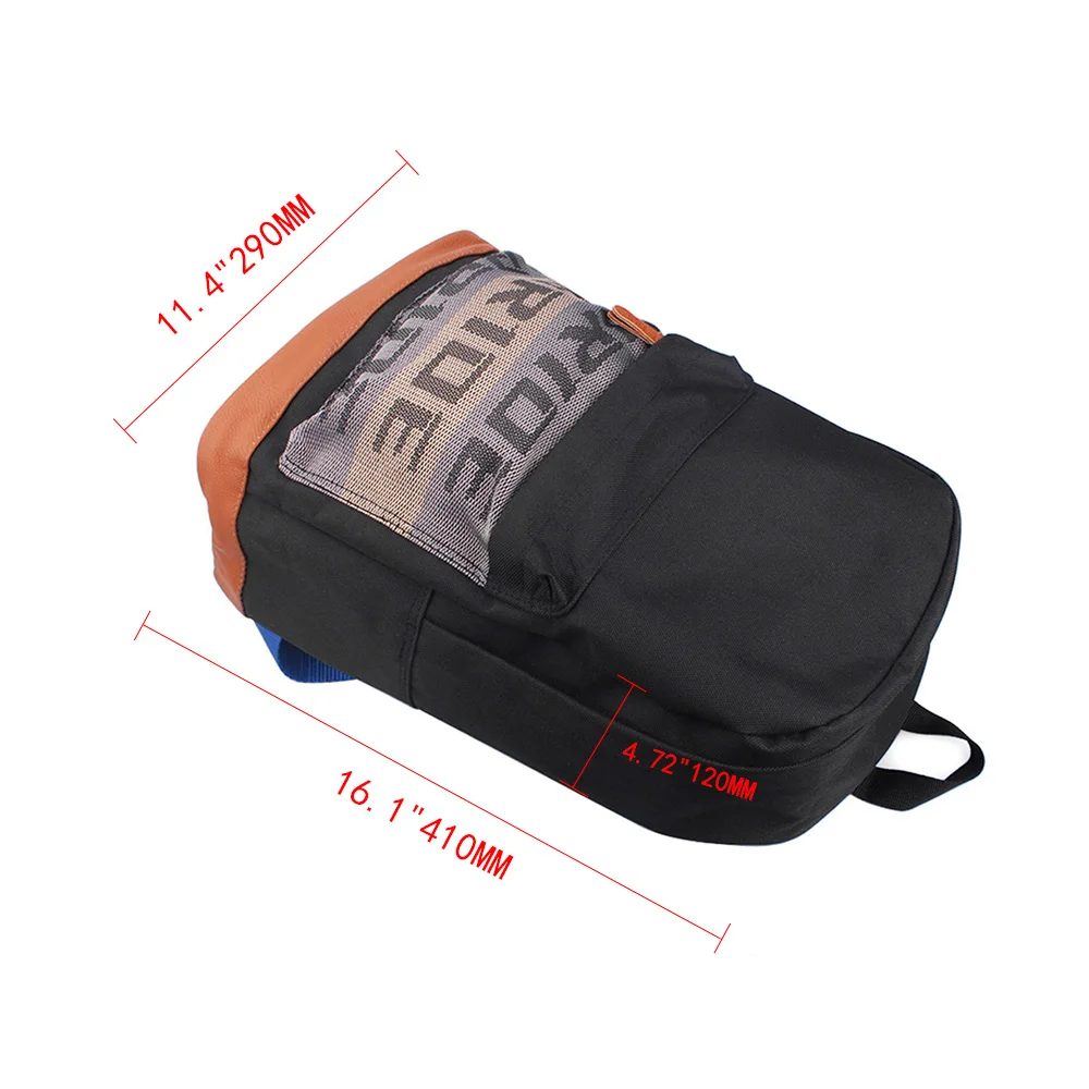 MUGE- JDM Style Racing Fabric Strap Style Motorcycle School Backpack Car Canvas Backpack Bride Bag Racing Souvenirs RS-BAG039