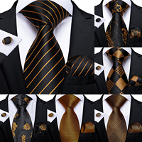 Fashion Men Tie Luxury Gold Blue Black Striped Paisley Silk Wedding Tie For Men DiBanGu Designer Hanky Cufflinks Gift Tie Set