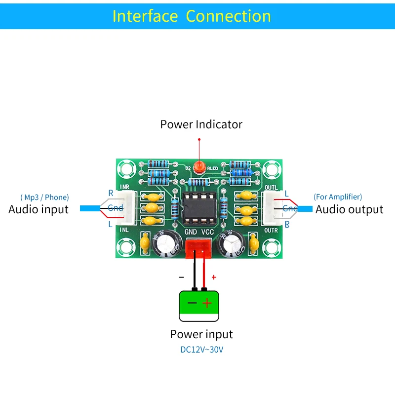 UNISIAN NE5532 Auido Preamplifier Board NE5532 OP AMP ชิป DC12-30V สำหรับเครื่องขยายเสียง