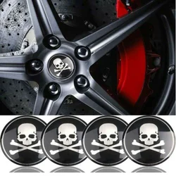 4pcs 56mm Skull Cover Car Steering Tire Wheel Rim Center Hub Cap Badge Decal Emblem Sticker Exterior Accessories Universal