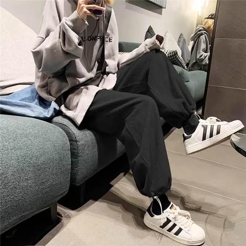 Casual Pants Women Solid Loose Wide Leg Korean Style All-match Autumn Corduroy Feminino Trousers Minimalist Student Chic Fashion