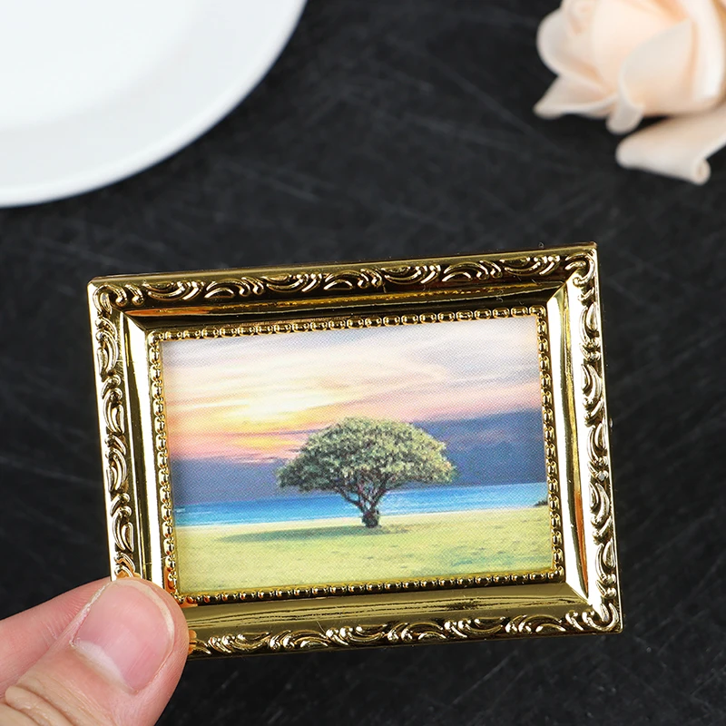 Mini acessório decorativo para casa de bonecas, armação antiga para pintura a óleo em miniatura 1:12