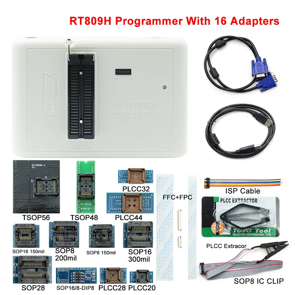 Imagem -02 - Universal Programador Emmc-nand Flash Mais 35 Itens Mais Tsop56 Bga48 Edid Cabo Vga Multi-função Calculadora de Programação Rt809h