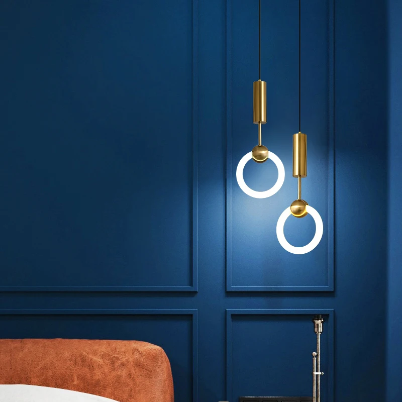

Nordic Bedside Chandelier Contracted Restaurant Bar Creative Personality Round Small LED Gold Single Head Cord Pendant Light