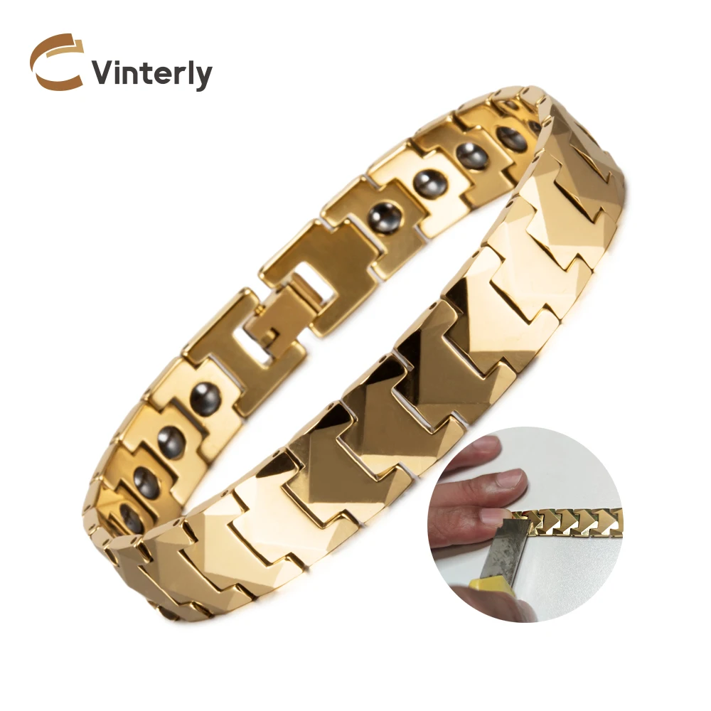 Anti-scratch Tungsten Carbide Bracelet Male 12mm Arrow Wristband Magnetic Benefits Gold-color Chain Energy Hematite Jewelry