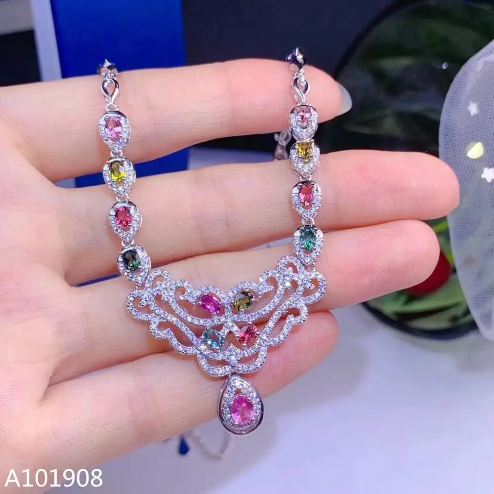 KJJEAXCMY boutique jewelry 925 sterling silver inlaid Natural Tourmaline pendant female necklace chain support detection