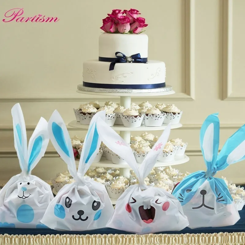 10PCS/Lot Cute Rabbit Ear Cookie & Candy Bags Animals Self-Adhesive Plastic Bag For Biscuits Snack Wedding Favors Gifts Supplies