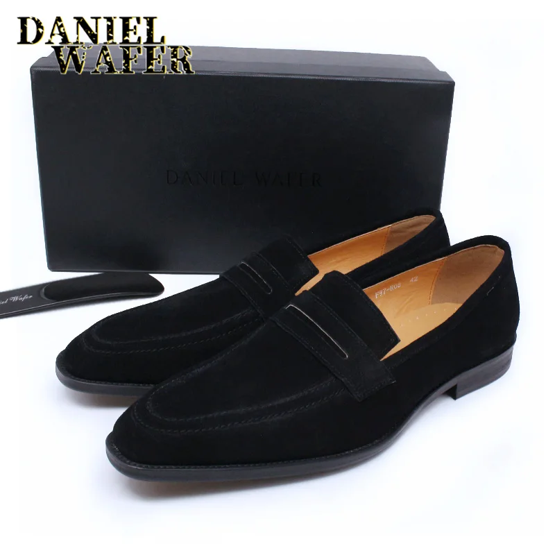 Luxury Men\'s Loafers Shoes Suede Leather Penny Loafer Slip On Brown Black Man Casual Shoe Office Wedding Dress Summer Shoes 2020