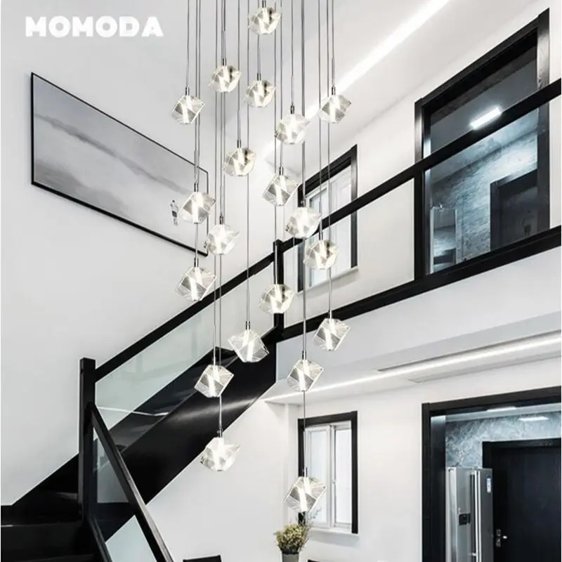 

Nordic LED Pendant Lights Modern Crystal Iron Chandeliers Lighting Fixture Decor Bedroom Living Room Big Staircase Lamps Lustre