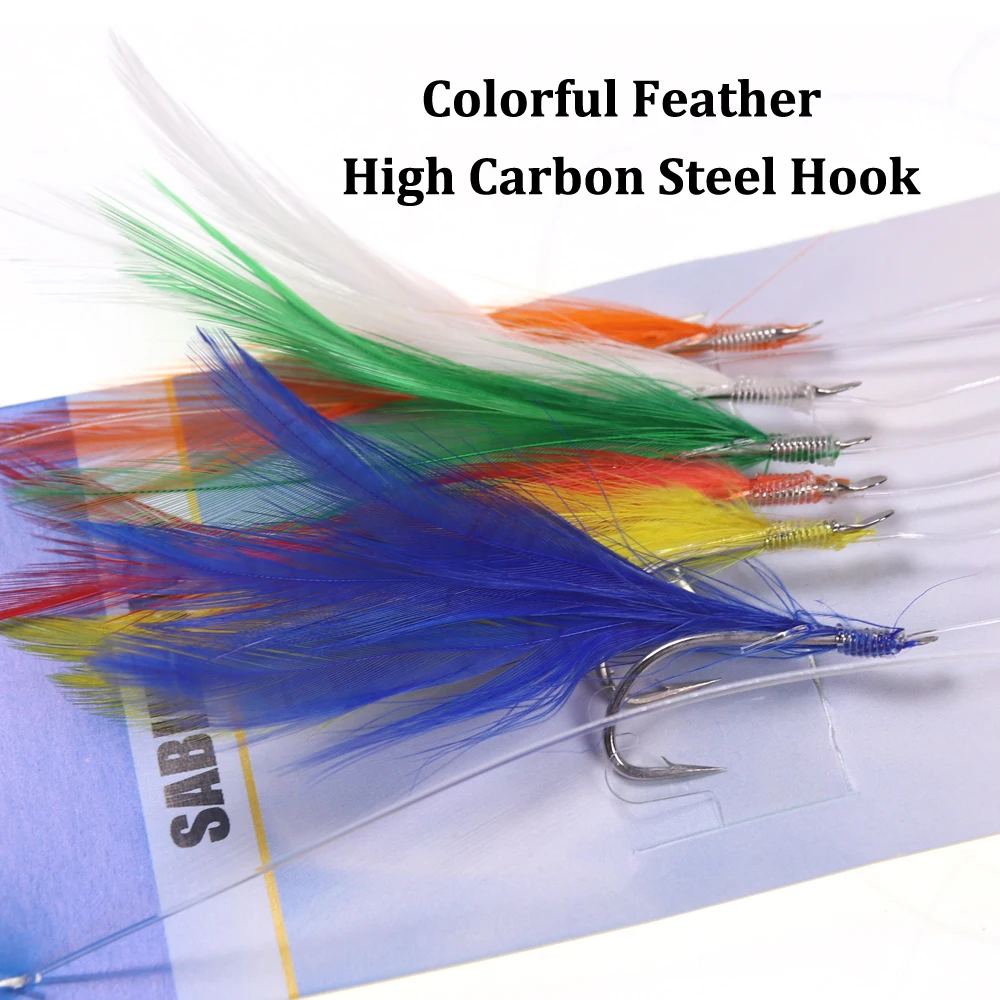 10 Bags/lot #1/0 Sea Fishing Sabiki Rigs Feather Head/ Tinsel Tube/Flash Skin High Carbon Steel Jigging Hook Lure For Herring