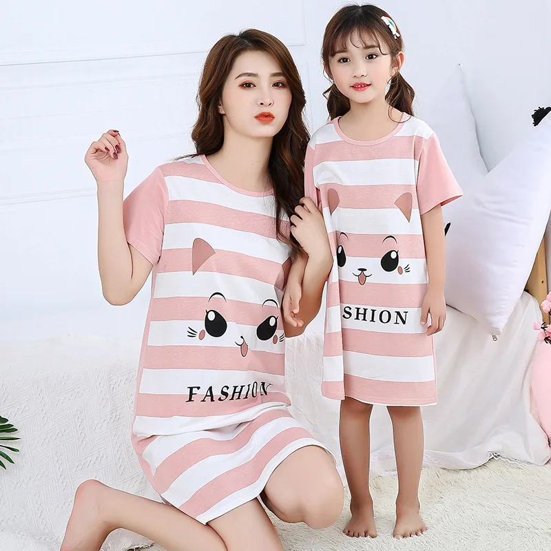 100% Cotton Girls Nightgown Suit Children's Summer Nightdress Baby Girls Home Clothes Mother Kids Night dress Girl Sleepwear