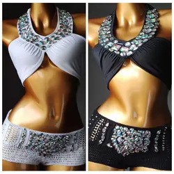 2020 venus vacation sexy bikini set diamond rhinestion swimwear push up handmade crochet bathing suit high waist swimsuit