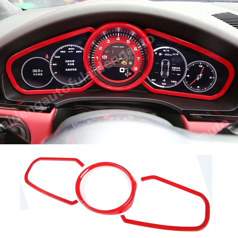 

3pcs For Porsche Cayenne 2018 2019 Matte ABS Carbon Fiber Red Interior front dashboard Decorative frame cover trim Car Styling