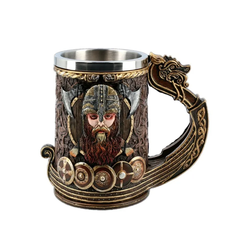 God Odin  Viking Tankard Mug 600ml 304 Stainless Steel Insert Resin Nordic Coffee Beer Mugs Cup Halloween Birthday Gift