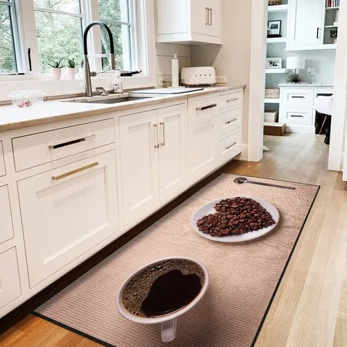 Halıdepo Modern Kitchen Coffee Themed Slim Design Machine Washable Carpet Anti-Slip Soles