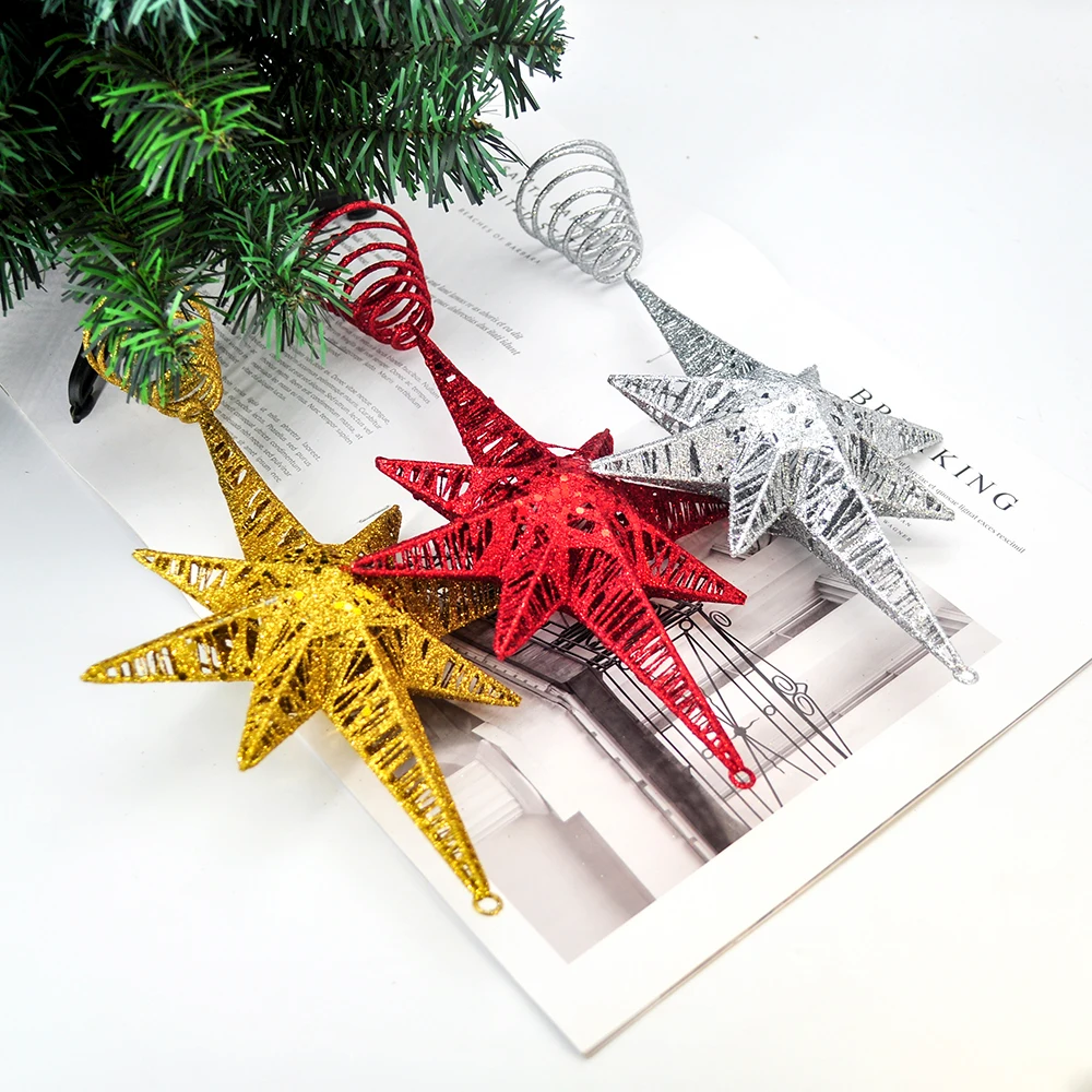 1pcs golden glitter Christmas tree top iron star Christmas ornaments for home Christmas tree ornament Navidad New Year 2021