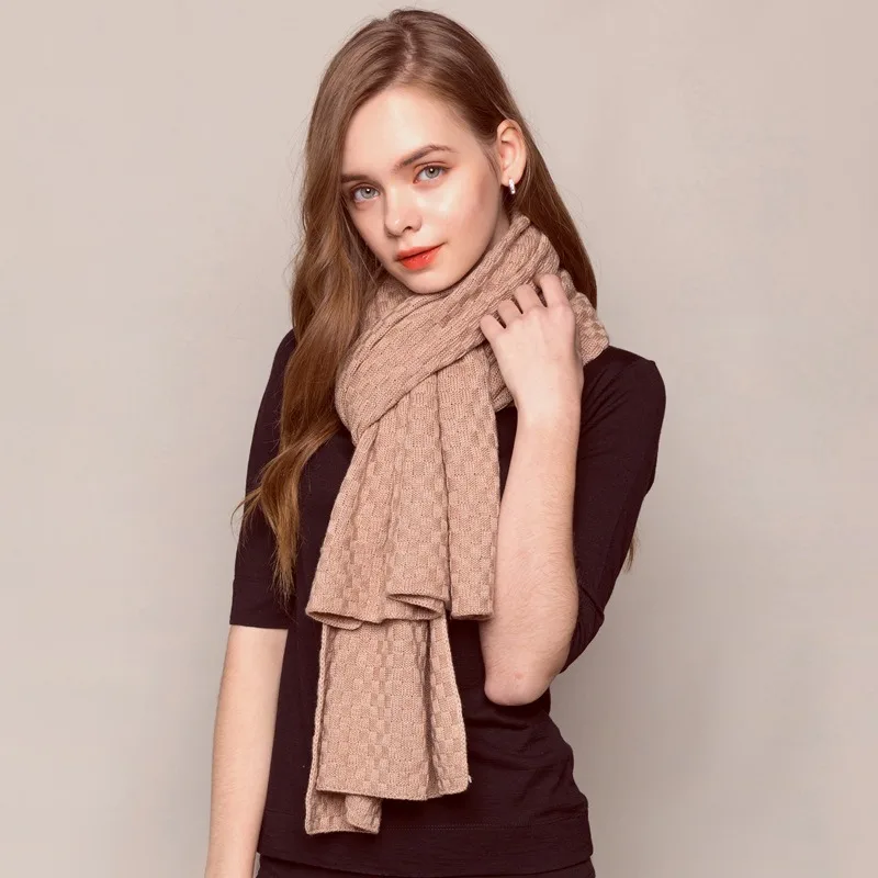 SuyaDream Winter Cashmere Warm Scarf 185cm Length 85%Silk 15%Cashmere Comfortable Knitted Solid Scarfs 2023 New