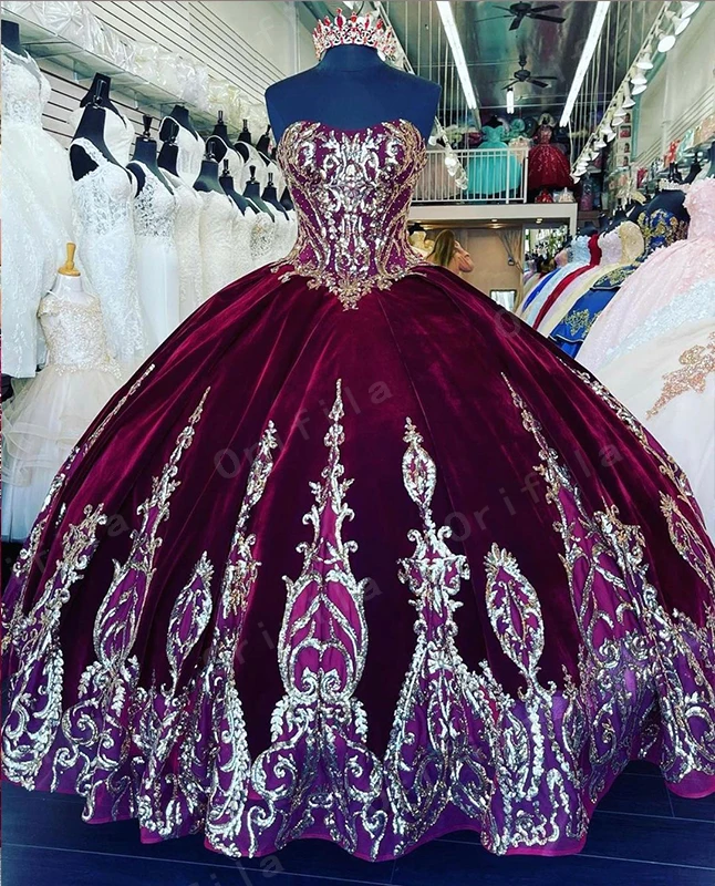 Robe De soirée en velours rouge pour filles De 15 ans, en dentelle et paillettes, style mexicain, 2021