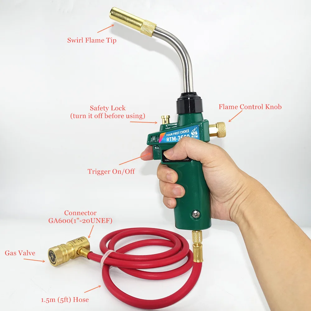 Mapp Welding Torch Piezo Ignition Gas Flame Soldering Tool 1.5m Hose CGA600 BBQ Heating Quenching HVAC Plumbing Brazing Torch