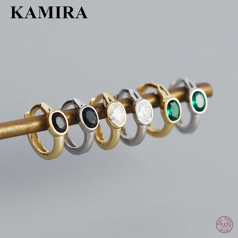 KAMIRA 925 Sterling Silver Punk Geometric Huggie Ear Buckle Color Zircon Hoop Earrings for Women Men Party Simple Gothic Jewelry