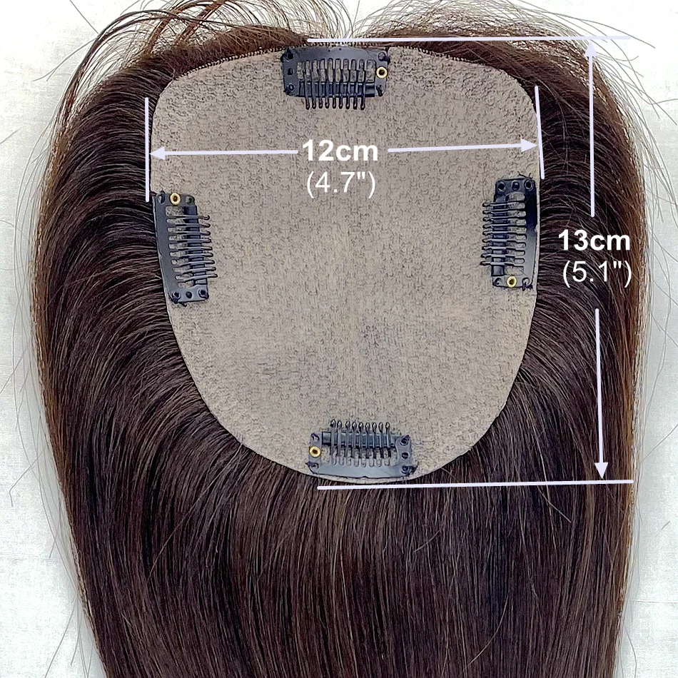 Tipo reto injetado acessível do grampo da cor marrom escura do topper do cabelo humano da base de seda nas perucas para o cabelo de diluição e baldnes