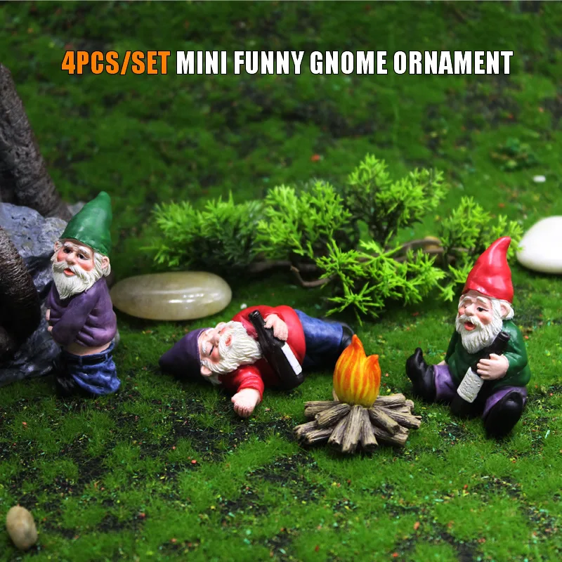 

4pcs/Set Mini Dwarfs Funny Drunk Gnome Resin Statue Cute DIY Bonsai Decoration For Desk Outdoor Garden Sculpture Dropshipping