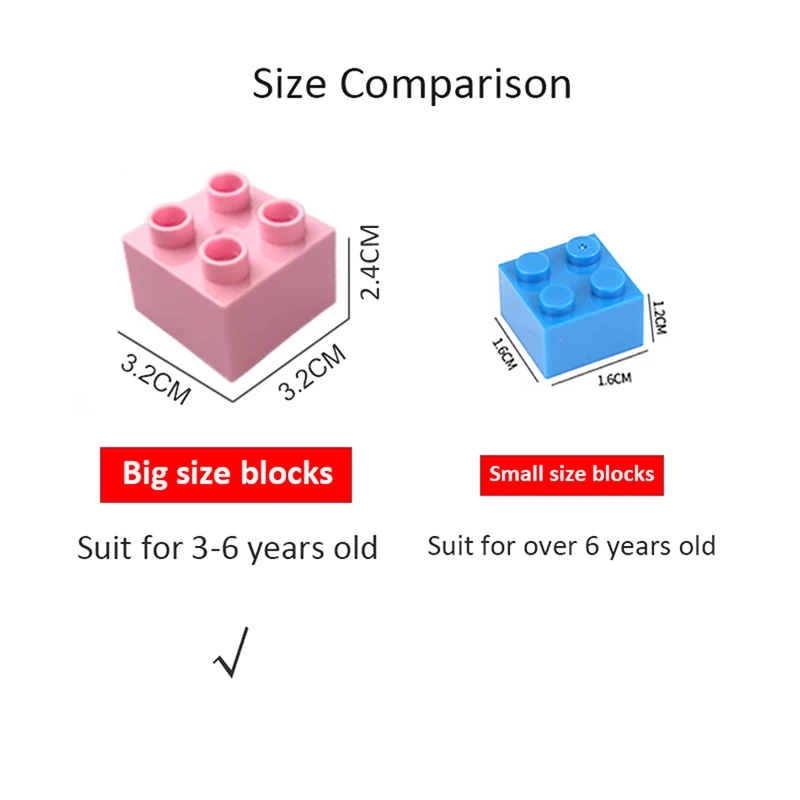 61-366Pcs Big Size DIY Creative Bricks Classic Assembly Large Particles Bulk Colorful Building Blocks Educational Toys Kids Gift