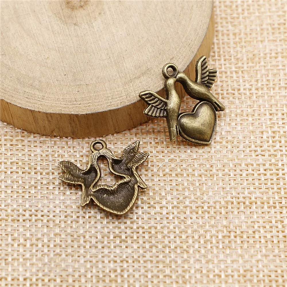 free shipping 43pcs 21x21mm antique bronze Dove love charms diy retro jewelry fit Earring keychain hair card pendant accessories