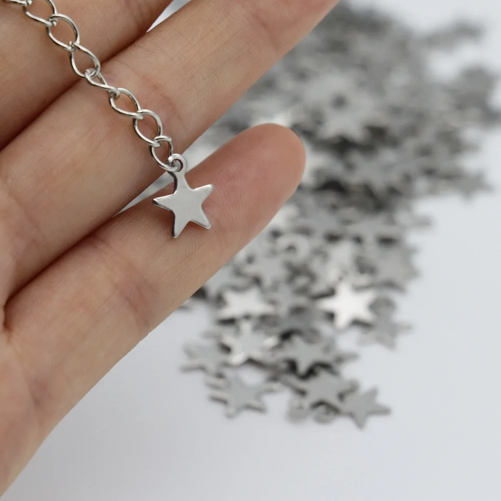 Mibrow 100pcs/lot 10*9MM Stainless Stee Moon Star Charms Pendants for DIY Bracelet Necklace Jewelry Making Findings Accessories