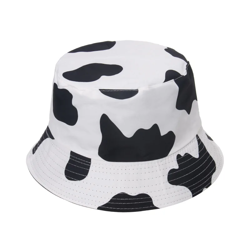 New Reversible Black White Cow Print Bucket Hat Women Men  Fashion Sun Panama Hat Outdoor Fisherman Cap Unisex Hip Hop Caps