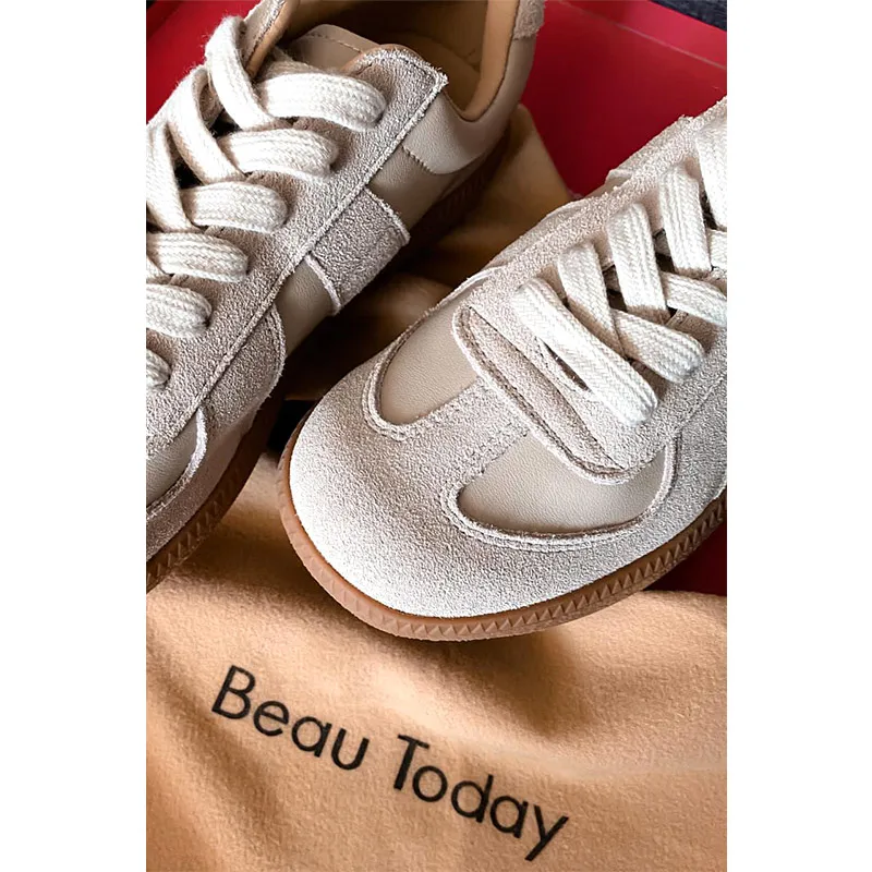 Sneakers BeauToday in pelle scamosciata donna scarpe da ginnastica Casual in pelle sintetica punta tonda scarpe piatte Patchwork femminili fatte a