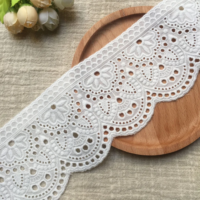 8CM Wide High Quality White Cotton Hollow Embroidery Flower Ribbon Lace Fabirc Handmade DIY Material Curtains Dress Fringe Decor