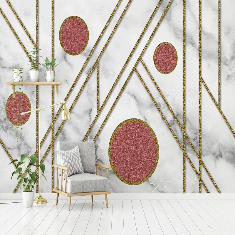 Custom Any Size 3D Wallpaper Self-Adhesive Modern Minimalist Abstract Geometric Golden Line Marble Background Wall Mural Papel