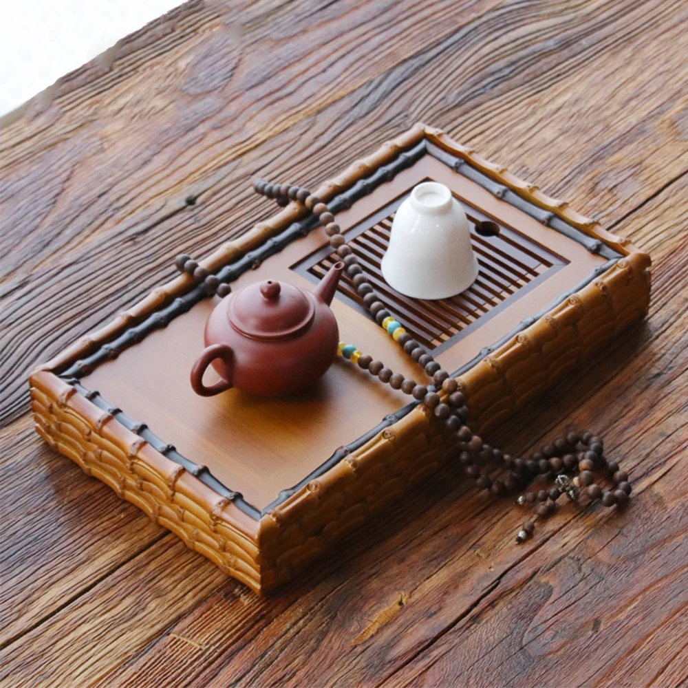 

Japanese Style Natural Bamboo Pole Tea Tray For Teacup Teapot Storage Water Kungfu Mini Tea Board For Home Hotel Office Teahouse