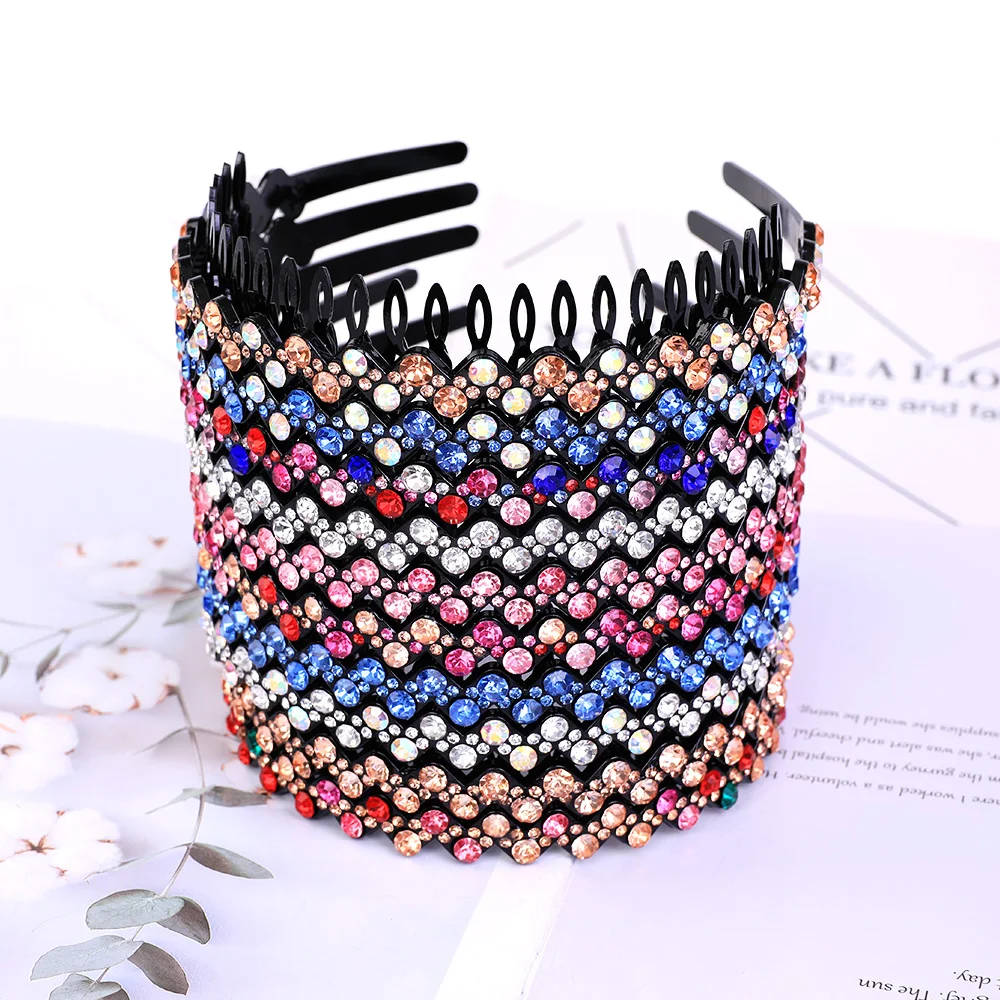 Hairbands Non-slip Bezel Colorful Rhinestone Flower Water Ripple Hair Hoop Headband for Women Hair Band Hair Accessories Hairsty