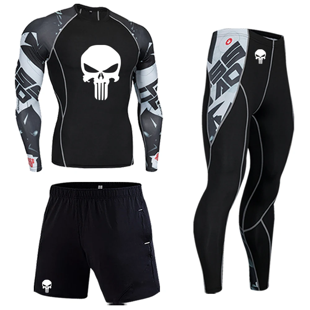 Męskie markowe ciuchy odzież sportowa strój kompresyjny rashgard męskie jesienne i zimowe legginsy z długimi rękawami legginsy treningowe T-shirt